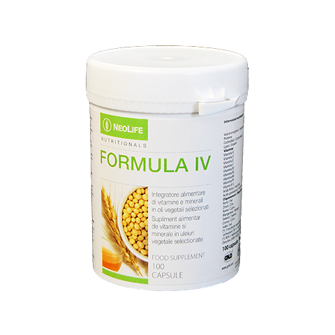 Formula IV NeoLife natural multivitamin supplement, minerals (including iron), lipids and sterols from whole grain oils Formula IV NeoLife natural multivitamin supplement, minerals (including iron), lipids and sterols from whole grain oils